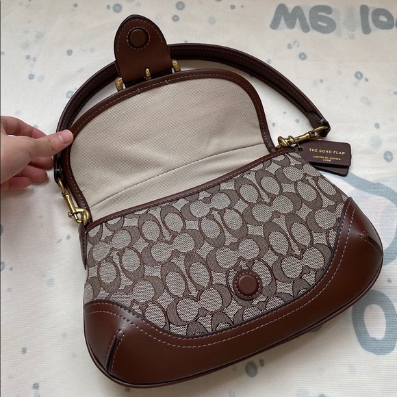 Coach Monogrammed Leather Crescent Shaped Underarm Bag - Picture 7 of 9